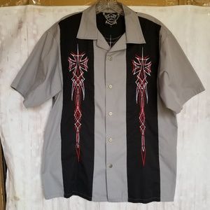 Hard Chrome gear button down gray shirt Medium